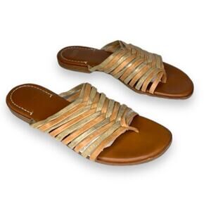 Johnston & Murphy tan gold sueded leather braided slip on toe loop sandals 10